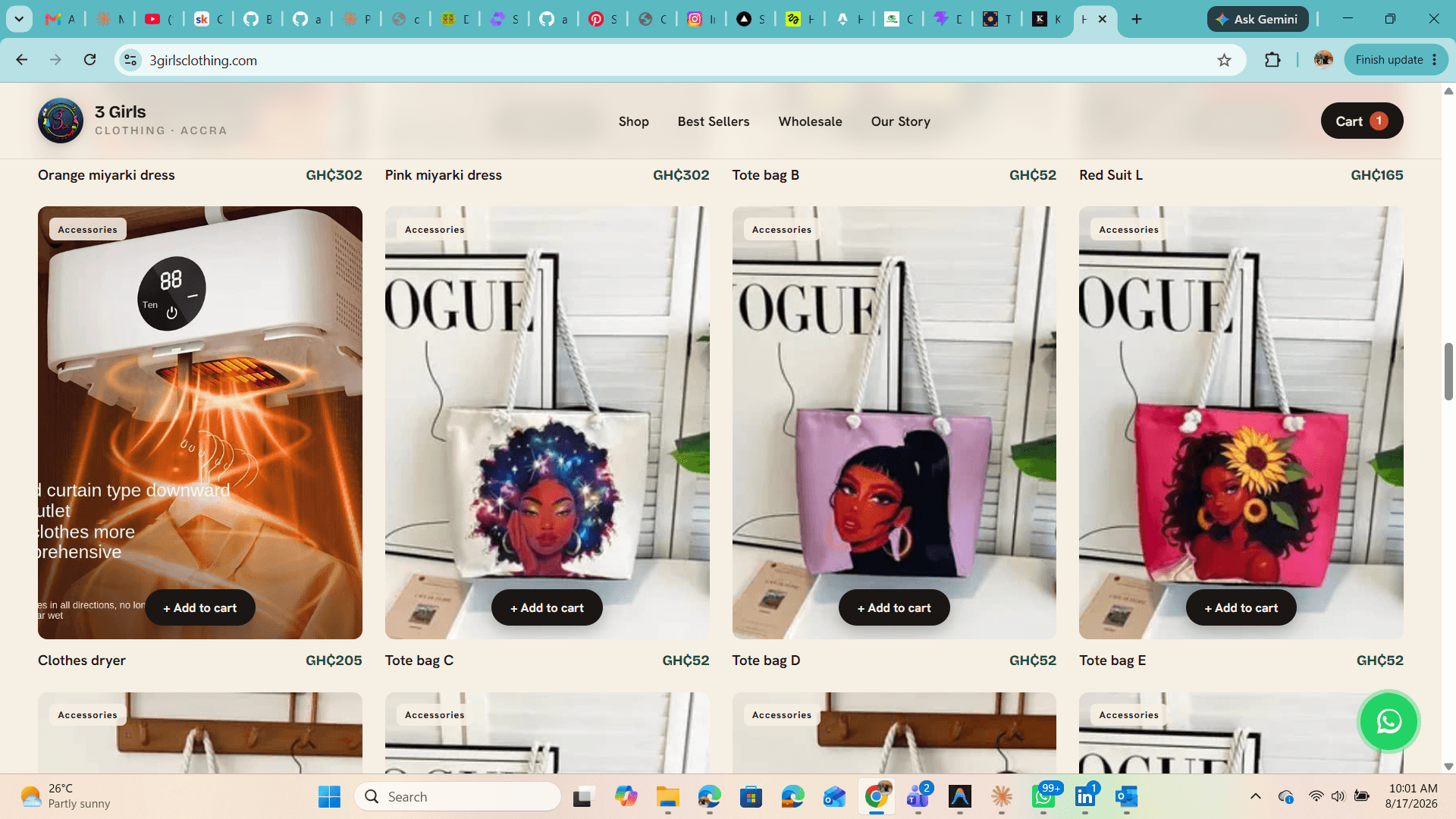 3 Girls Clothing website, viewed in a browser