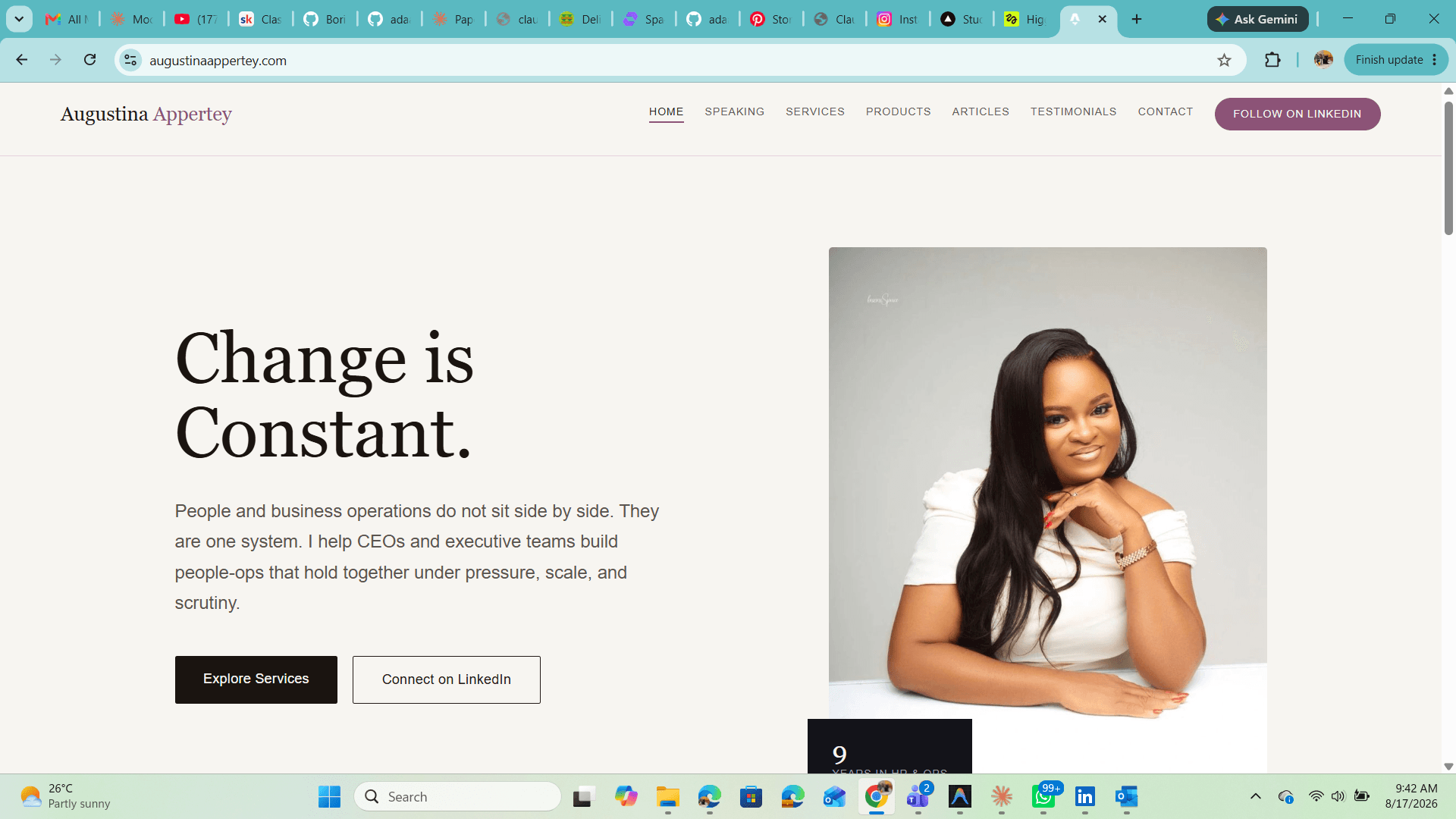 Augustina Appertey website, viewed in a browser